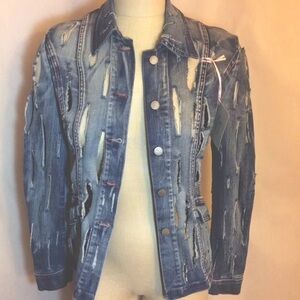 NWT Makany Marta Oksana Destroyed Jean Jacket XS